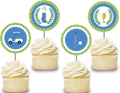 12 adornos para cupcakes de golf, decoración de cumpleaños, suministros para fiestas, baby shower con temática de carrito de golf