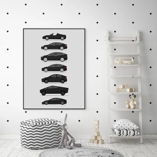 Vista 73 de Custom Car Posters Póster hecho a mano compatible con Tesla Generations e impresión de Roadster, Model S, Model X, Model 3, Model Y, Cyber Truck