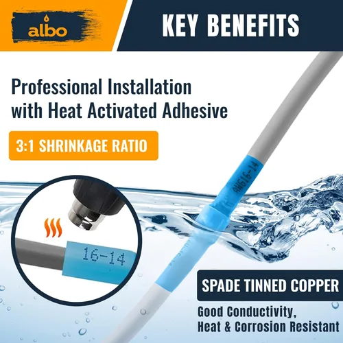 Vista 5 de Kit de conectores de pala hembra termorretráctiles de 250 piezas, terminales eléctricos impermeables azules AWG 16-14, conectores de pala de alambre