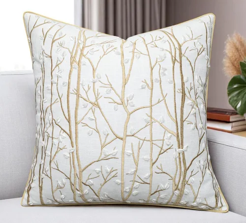 Vista 15 de VAGMINE Funda de almohada de algodón bordada a mano de 18 x 18 pulgadas, cojín decorativo cuadrado blanco roto para sofá, cama y sofá, margarita