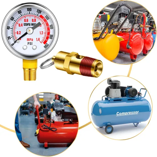 Vista 7 de Therwen Juego de 4 piezas de repuesto de piezas de compresor de aire y medidor de aire, válvula de seguridad de presión de alivio NPT de 1/4