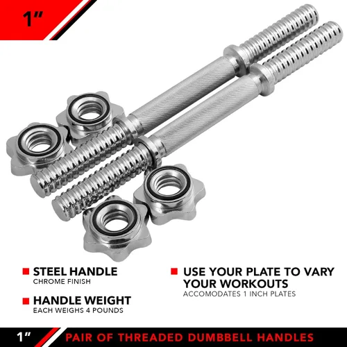 Vista 4 de JFIT - Juego de 2 manijas de mancuernas roscadas, con collares de estrella, se adapta a platos estándar de 1 pulgada