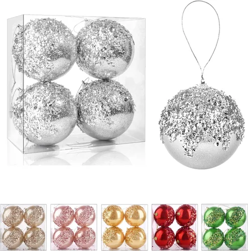 Vista 17 de Adornos de Bolas de Navidad Dorado Champán de 4 Piezas, Juego de 4 Piezas Rojas Irrompibles Decoraciones de Árbol de Navidad para Árboles de Navidad