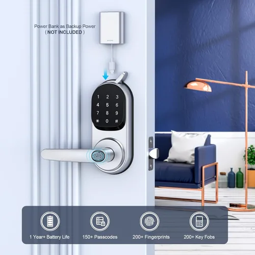 Vista 2 de Cerradura de puerta inteligente con mango y teclado: cerradura de puerta de entrada sin llave Dermum Keypad digital para puerta delantera, bloqueo