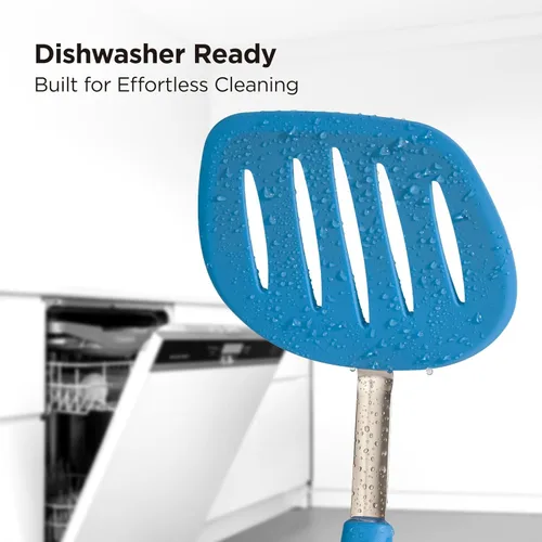 Vista 6 de Kitchen Mama WaltzGrip Platinum Espátula de Silicona para Tortitas y Volteador Resistente al Calor, Flexible, Núcleo de Acero Inoxidable
