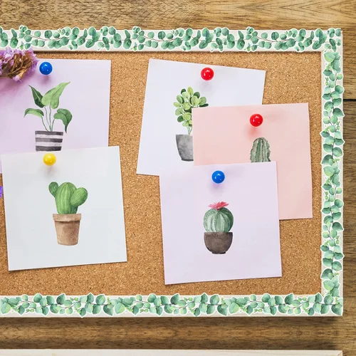 Vista 3 de Borde de eucalipto de 59 pies, calcomanía troquelada para tablero de anuncios, pizarra de aula, decoración de pared y letreros, decoración de bordes