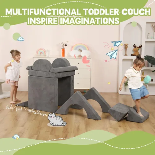 Vista 5 de Sofá modular de 12 piezas para niños, sofá seccional, muebles imaginativos para niños creativos, sofá de escalada de espuma convertible para niños