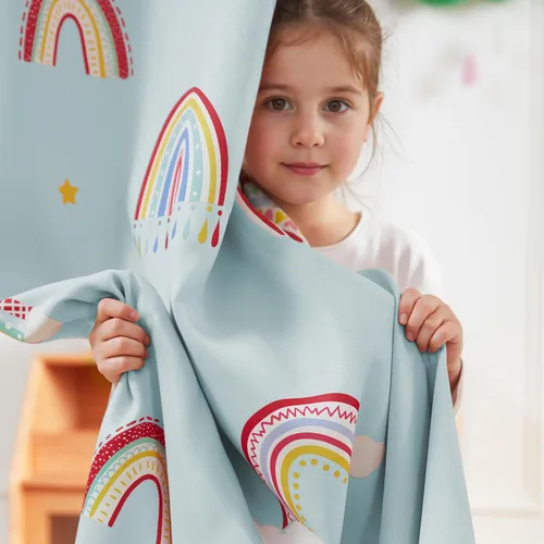 Vista 6 de jinchan - Cortinas opacas para guardería para habitación de niños, cortinas azules arcoíris, lindas, para dormitorio de niñas, cortinas para sala
