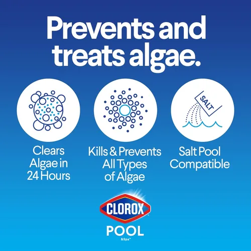 Vista 4 de Clorox® Pool&Spa™ XTRABLUE® Plus Alguicida para Piscina, Eliminador de Algas Todo en Uno, Sin Espuma, 40 Onzas (Paquete de 1)