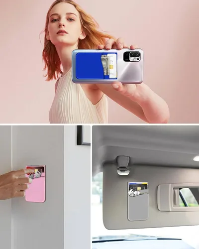 Vista 9 de BIAJIYA Billetera de silicona para teléfono, soporte para tarjetas para la parte posterior de la funda del teléfono, cartera