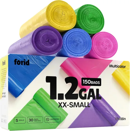 FORID Bolsas de basura pequeñas de 1.2 galones de colores, minibolsas de basura extragruesas sin perfume, forros de plástico fuertes para baño,