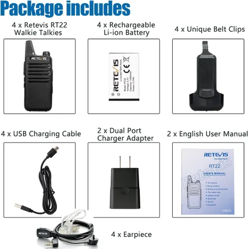 Vista 5 de Retevis RT22 Walkie Talkies con auricular, radios bidireccionales de largo alcance, mini walkie talkie recargable para adultos, bloqueo de llave