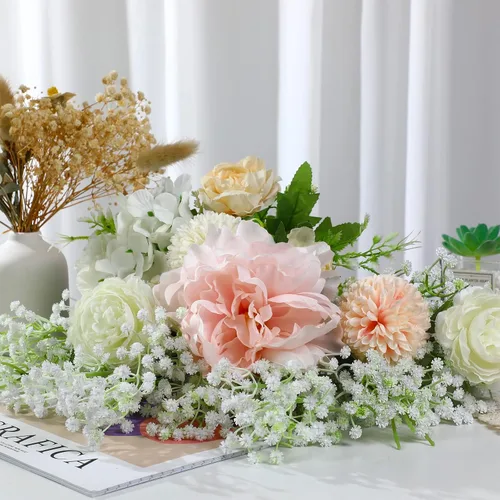 Vista 5 de Zonon 60 Pcs Artificial Baby Breath Gypsophila Flower Eucalyptus Leaves Bouquets Bulk Spring Table Decorations Floral Greenery Plants for Wedding