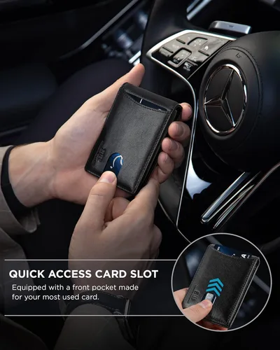 Vista 3 de SERMAN BRANDS RFID Blocking Slim Bifold Genuine Leather Minimalist Front Pocket Wallets for Men with Money Clip Thin Mens