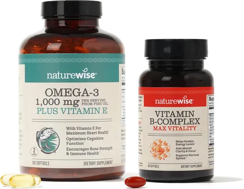 NatureWise 1000 mg Omega 3 600 mg EPA 400 mg DHA con vitamina E 180ct y complejo de vitamina B para energía celular 60 cápsulas blandas [2 meses]