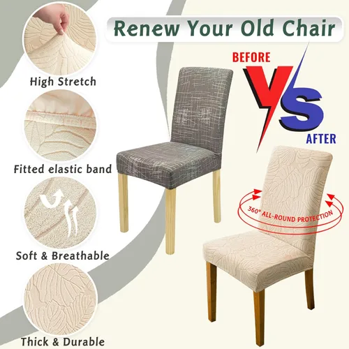 Vista 3 de Juego de 6 fundas para sillas de comedor, fundas elásticas de spandex para sillas de cocina, protectores extraíbles y lavables para sillas
