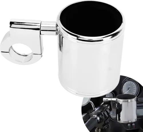 Vista 5 de Portavasos de motocicleta, soporte de taza cromado, soporte universal ajustable cromado para manillar de motocicleta para ATV mango de 0.866-1.260 in