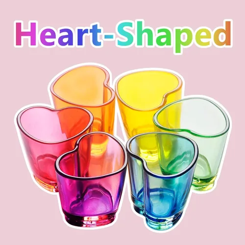 Vista 2 de Juego de 6 vasos de chupito en forma de corazón de 1.5 onzas/Soju/Arcoiris/a granel/tequila/lindo