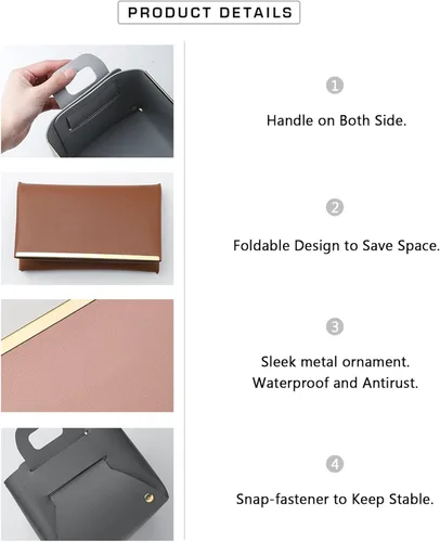 Vista 5 de Cesta decorativa de piel sintética, cesta pequeña para entrada, mesita de noche, cómoda, caja organizadora rectangular plegable (marrón)