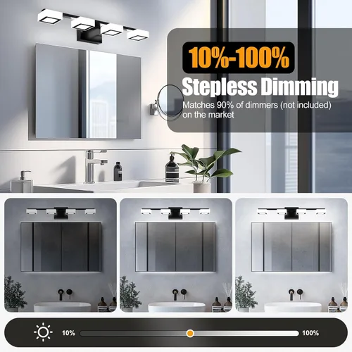 Vista 11 de Lámparas LED modernas para baño, 4 luces regulables con 5 modos de color, accesorios de iluminación de pared de baño acrílico negro mate sobre
