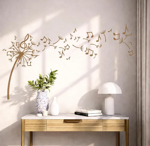 Vista 2 de Vinilo Adhesivo de pared Flores de diente de león Notas Musicales Patrones Pegatinas Mural Decoración grande (g1817) negro