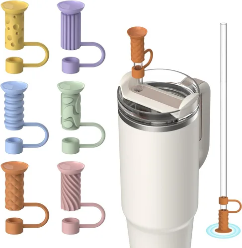 Vista 7 de 6 piezas de tapas con base de succión para pajitas, 0.4in/10mm, topper para pajitas para vaso Stanley 30/40 oz, negro