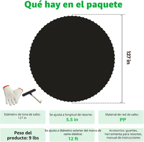 Vista 7 de Alfombrilla de Repuesto para Trampolín, Resistente, Resistente a los Rayos UV y Superficie de Rebote Duradera para Trampolines Redondos de 12/14/15