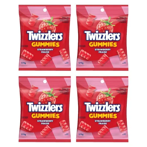 Twizlrs Gomitas de Fresa – Paquete de 4 (170g / 6oz Cada Una) – Gomitas Frutales, Jugosas y Blandas