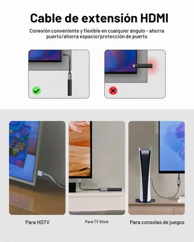 Vista 3 de VCELINK Cable extensor HDMI corto de 8K de 0.6 pies macho a hembra, adaptador de alta velocidad de 48 Gbps compatible con 8K @60Hz, 4K @120Hz/144Hz