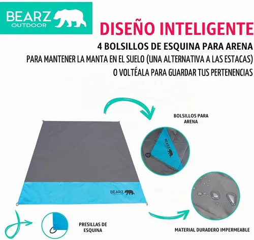Vista 6 de Manta de bolsillo – Manta de playa impermeable a prueba de arena, manta de picnic impermeable, plegable, ligera y compacta para senderismo, camping
