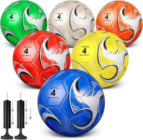 Deekin 6 pelotas de fútbol con bomba de tamaño 5/4/3 oficial para deportes exteriores, pelota de fútbol desinflada a máquina, para interiores y