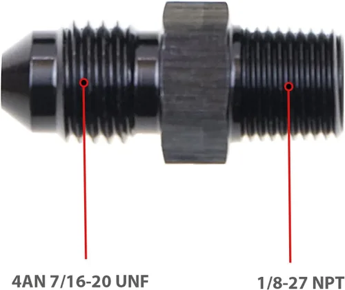 Vista 124 de Adaptador de tubo de aluminio recto 3AN acampanado a 1/4" NPT macho Unión de rosca adaptador de manguera de combustible negro