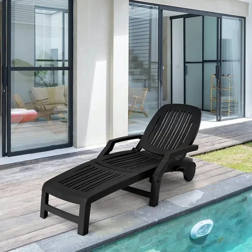 Vista 2 de Tangkula Tumbona para exteriores, reclinable ajustable de 5 posiciones con caja de almacenamiento y ruedas flexibles, silla de patio plegable