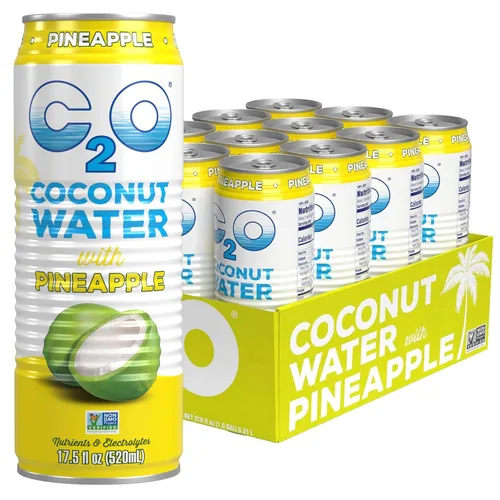Vista 15 de C2O - Agua de coco con jengibre, lima y cúrcuma (paquete de 12) - Hecho con agua de coco fresca - A base de plantas - Sin OMG - Agua enlatada