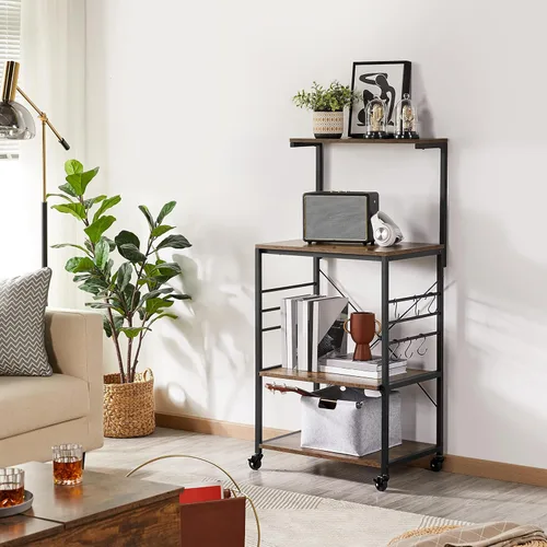 Vista 7 de Yaheetech Estante para panaderos con ruedas (16 pulgadas de profundidad x 24 pulgadas de ancho x 50 pulgadas de alto), soporte para microondas con 6