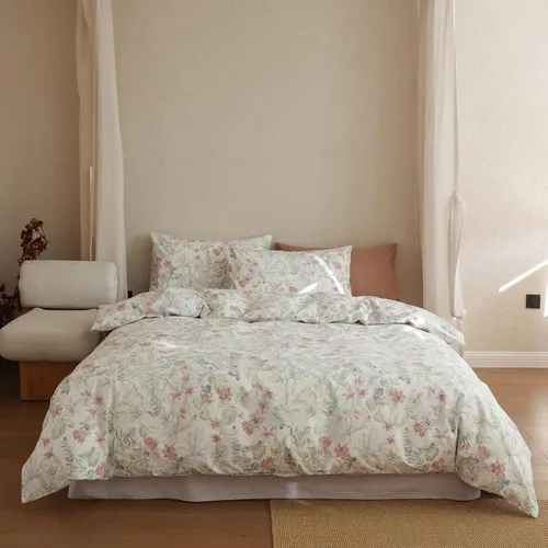 Vista 32 de EAVD - Juego de funda nórdica con motivos florales botánicos, tamaño King, 100 % algodón, suave y reversible, 2 fundas de almohada, funda de edredón