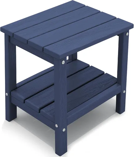 Vista 30 de KINGYES Juego de 2 mesas auxiliares para exteriores, mesa auxiliar Adirondack de doble capa, Aruba