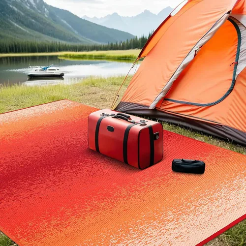 Vista 3 de Alfombra para exteriores, impermeable, lavable, reversible, resistente a las manchas, plegable, de plástico reciclado, para patio, caravana