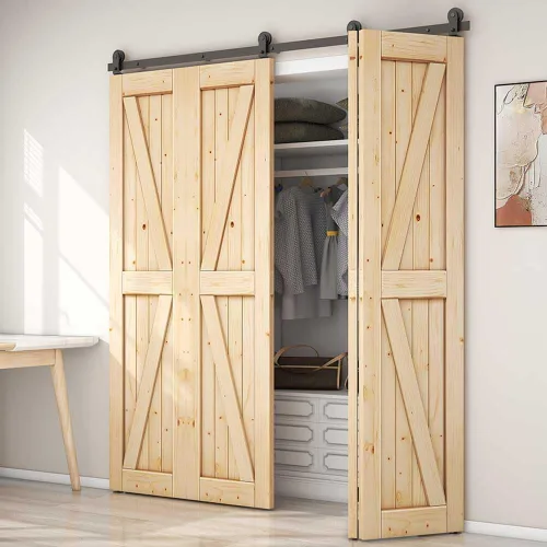 Vista 7 de CCJH Kit de herrajes para puerta corrediza de granero plegable de 4.3 pies/51 pulgadas, resistente para 4 puertas