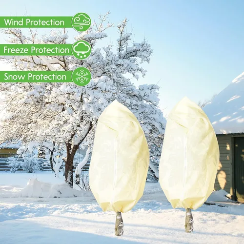 Vista 7 de Bonviee Paquete de 2 cubiertas para plantas con protección contra la congelación de 47.24 x 70.86 pulgadas, reutilizables, para invierno, con cordón