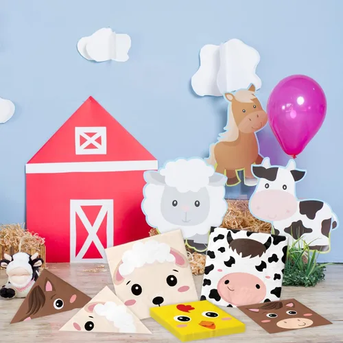 Vista 6 de 40 servilletas de animales de granja, decoración de fiesta temática de granja, cerdo, vaca, caballo, pollito, animales, servilletas de papel
