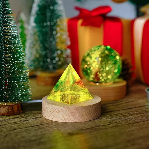 Vista 6 de ZEERSHEE 2 piezas de soporte de exhibición LED de madera para arte de cristal 3D de 2.7 pulgadas, base de lámpara de madera redonda de resina LED