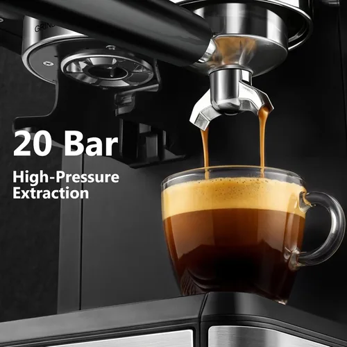 Vista 5 de Máquina de café expreso con molinillo, 20 bares, máquinas de café expresso profesional con espumador de leche, máquina de café expreso con tanque