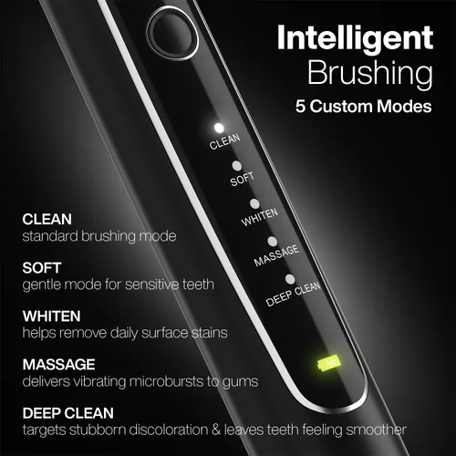 Vista 5 de Aquasonic Black Series PRO – Cepillo de dientes eléctrico ultrablanqueador – 5 modos y temporizadores inteligentes – Estuche de viaje premium y 6