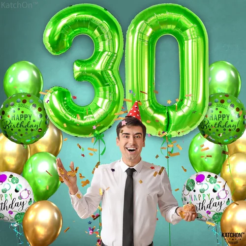 Vista 8 de KatchOn, Globo verde claro del número 30 de 40 pulgadas, globos de Mylar con el número 30, decoraciones de cumpleaños de 30 años, globos del número