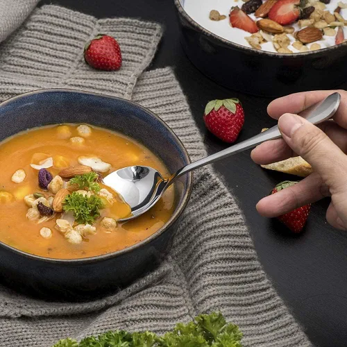 Vista 4 de Cucharas de sopa, 8 piezas de cucharas de acero inoxidable de alta calidad, cucharas redondas de peso pesado