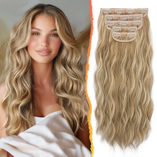 Vista 14 de BARSDAR Extensiones de cabello con clip de 18 pulgadas, onduladas – 5 piezas de extensiones de cabello sintético gruesas y suaves – Extensiones