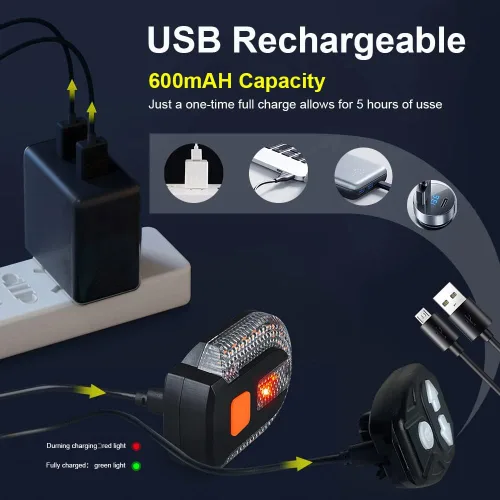 Vista 6 de JINKEY Señales de giro para bicicleta, luces de giro brillantes para bicicleta, parte delantera y trasera, IPX5, impermeable, control remoto, luz