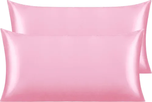 Vista 128 de NTBAY Paquete de 2 fundas de almohada estándar de satén para cabello y piel, lujosas y sedosas fundas de almohada con cierre de sobre, 20 x 26