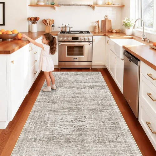 Vista 90 de Alfombra de pasillo lavable de 2 x 3: alfombras antideslizantes con parte trasera de goma, alfombra de cocina suave, alfombra pasillo estilo granja